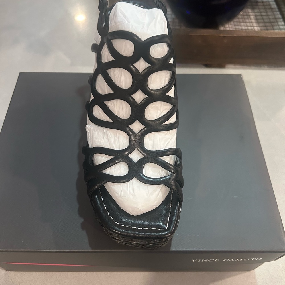Vince Camuto Black Strappy Wedge Sandals - Picture 7 of 12